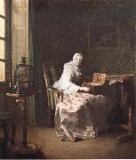 Jean Baptiste Simeon Chardin Lady with a Bird-Organ France oil painting artist